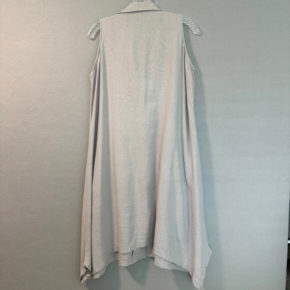 For Cynthia Sleeveless Linen Sharkbite Shirt Dress Patch Pocket Lagenlook Sz S - Picture 6 of 10